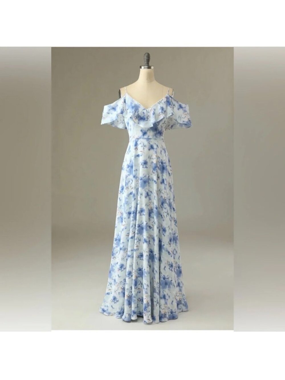 Blue A Line Off the Shoulder Floral Print Long Bridesmaid Dress Size 20W NWOT
